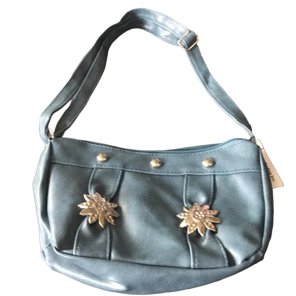 FAUX LEATHER BLUE EMBELLISHED CROSSBODY BAG